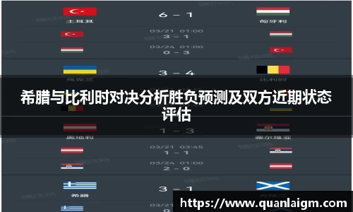 希腊与比利时对决分析胜负预测及双方近期状态评估